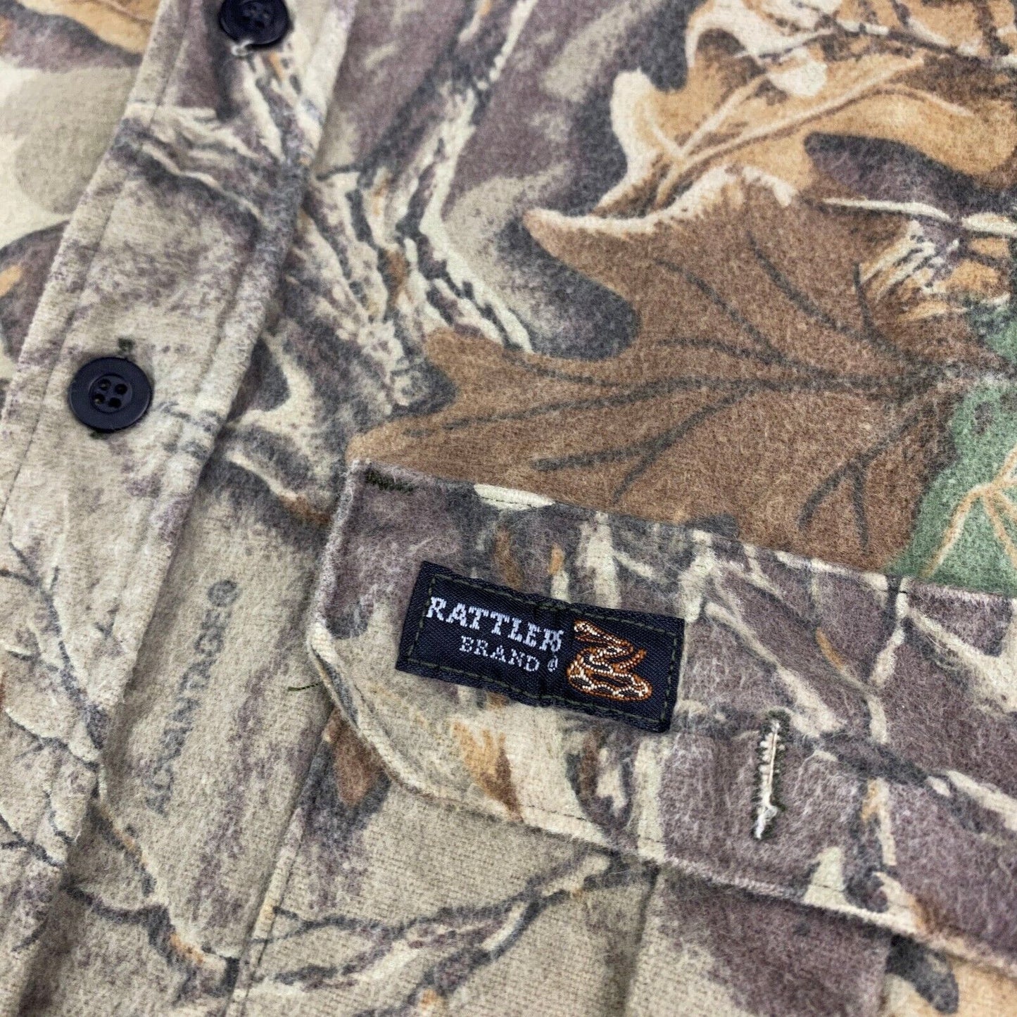 VINTAGE 90s Rattlers Leaf Tree Camo Cloth Button Up Shirt sz Medium Adult