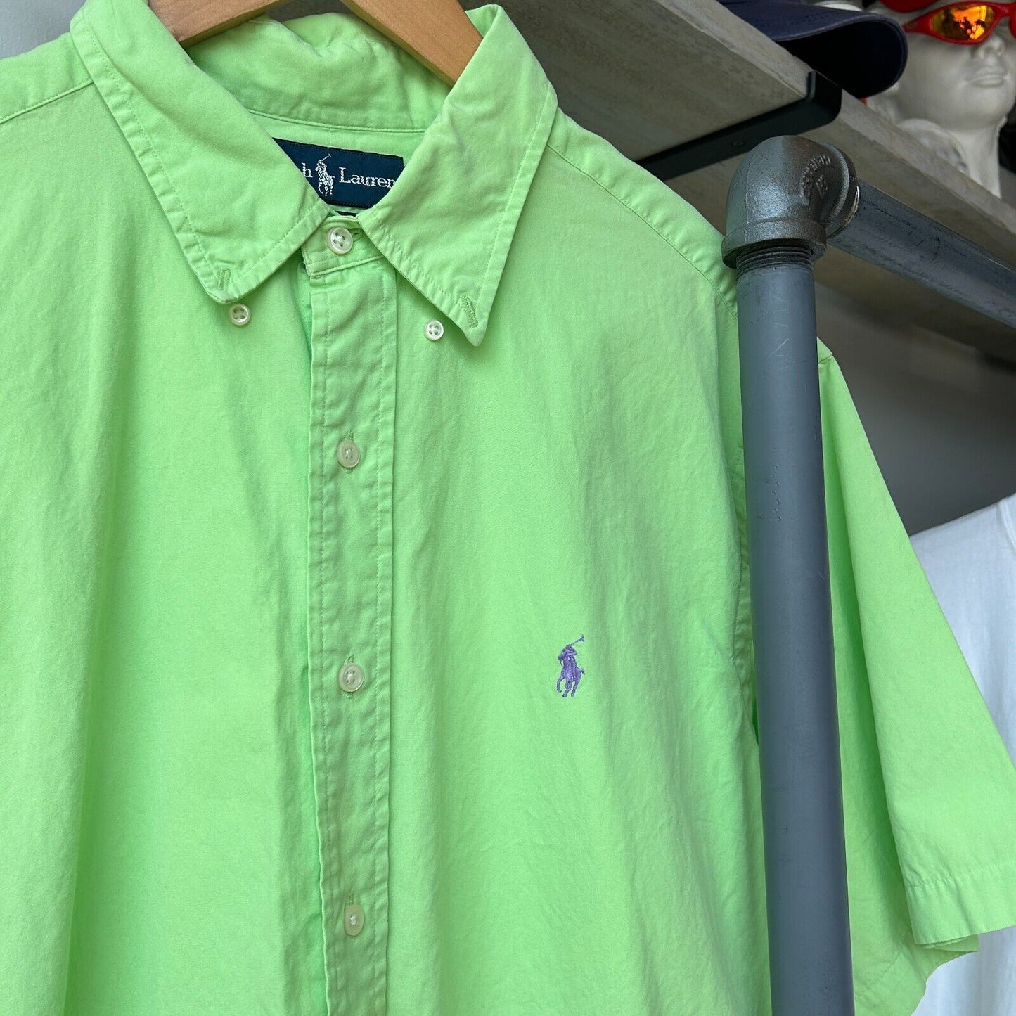 VINTAGE | Ralph Lauren Lime Short Sleeve Button Down Shirt sz XL