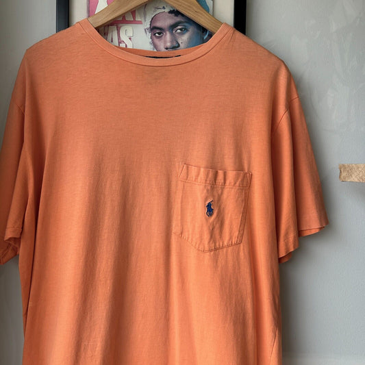 VINTAGE 90s | Ralph Lauren Faded Orange Pony Pocket T-Shirt sz L