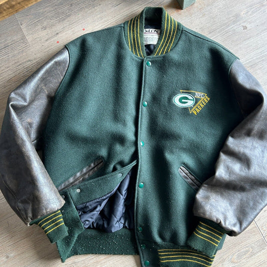 VINTAGE 90s | Green Bay Packers DeLong Varsity Football Jacket sz L Adult