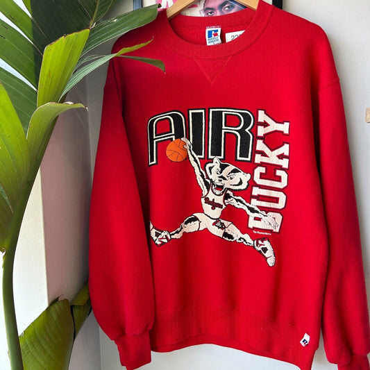 VINTAGE 90s | AIR Bucky Wisconsin Basketball Russell Sweater sz L Adult