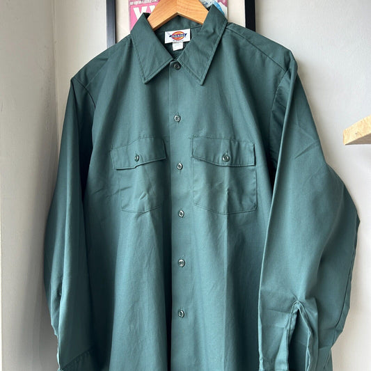 VINTAGE | Dickies Green Button Down Work Shirt sz L Tall