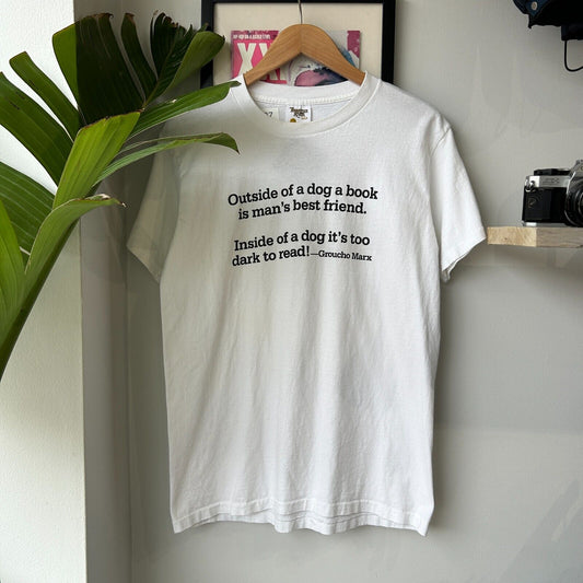 VINTAGE 90s | Booked For Murder White Quote T-Shirt sz M Adult