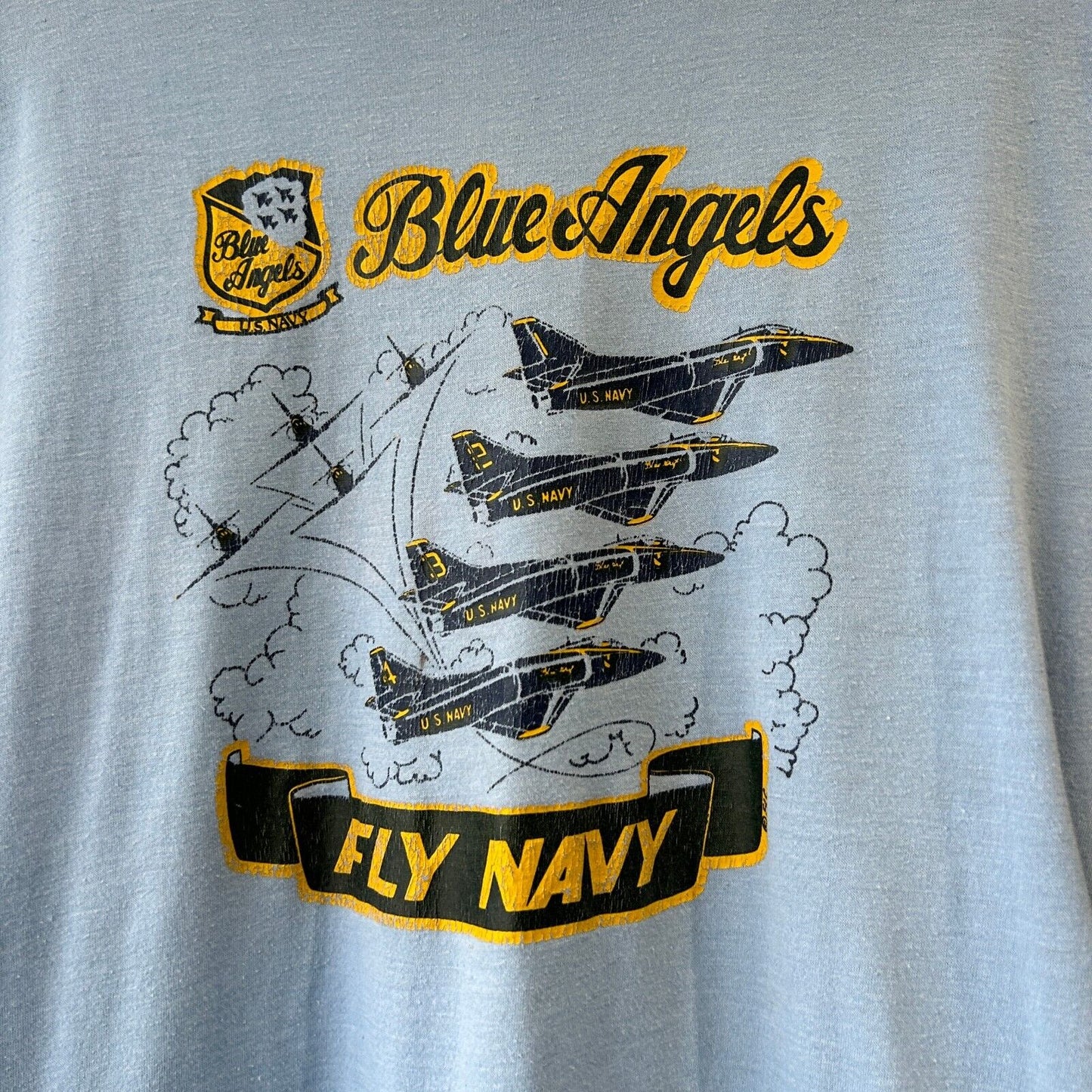 VINTAGE 80s | U.S Fly Navy Blue Angles Light Blue T-Shirt sz S Adult