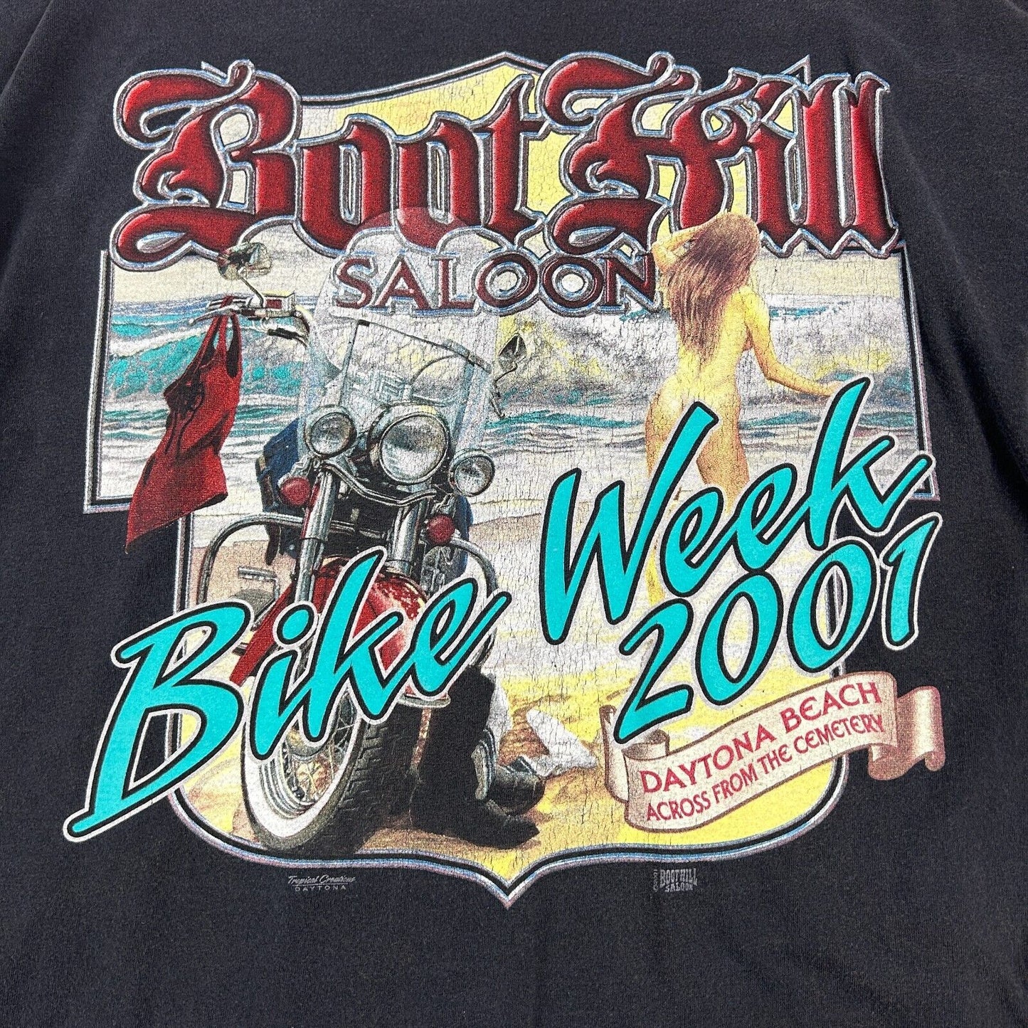 VINTAGE 2001 | Boot Hill Saloon Biker Bar Bike Week Black T-Shirt sz XXL Adult