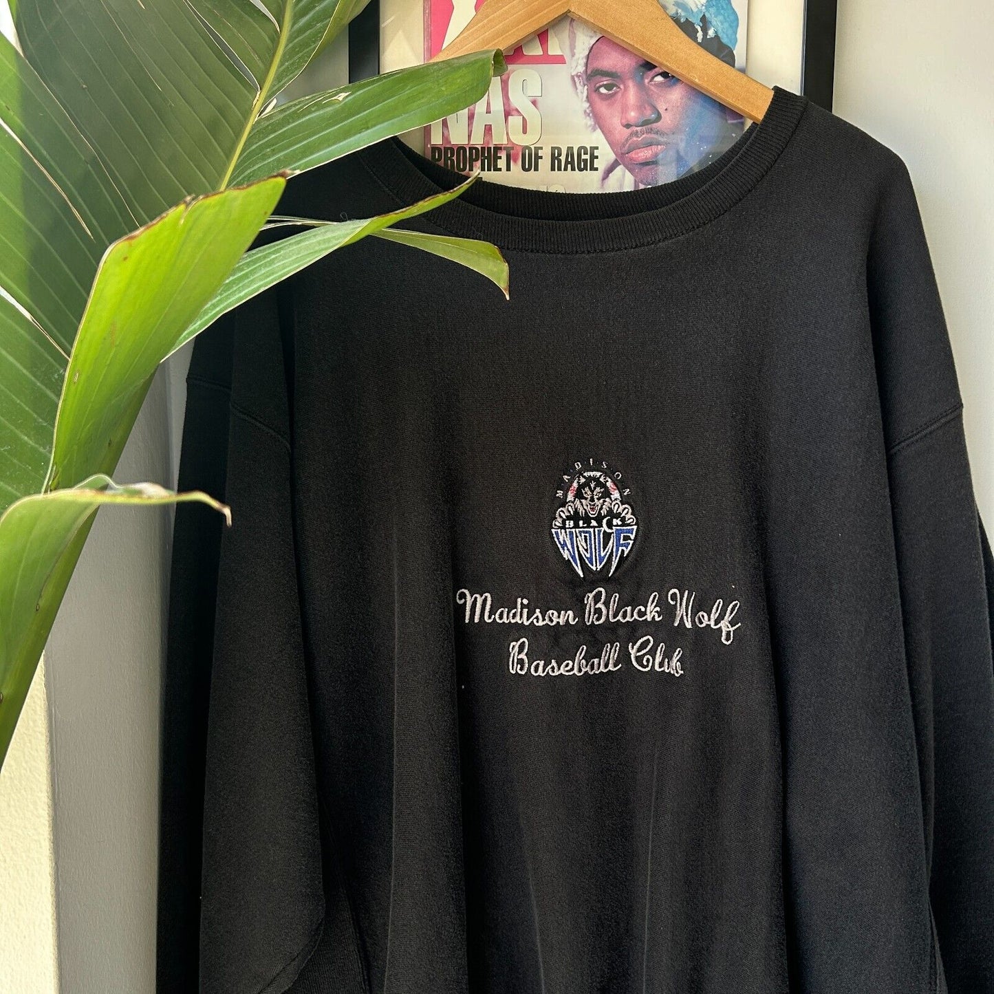VINTAGE 90s | Madison Black Wolf Champion Reverse Weave Sweater sz XXL Adult