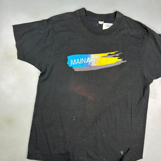 VINTAGE 80s | MainART Black Logo Screen Stars T-Shirt sz M Adult