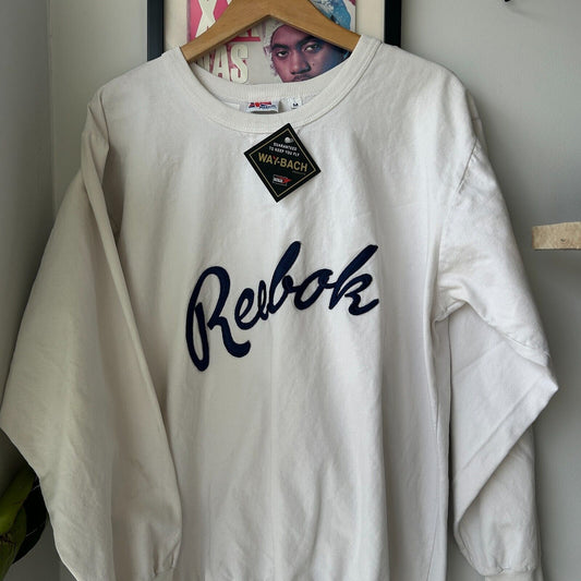 VINTAGE 80s | REEBOK Embroidered Logo White Cotton Canvas Sweater sz M-L Adult