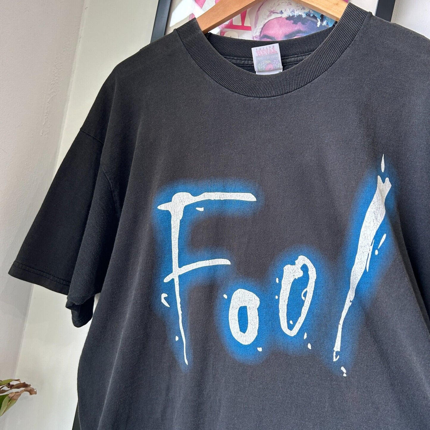 VINTAGE | FOOL Glow Graphic Black T-Shirt sz XL Adult