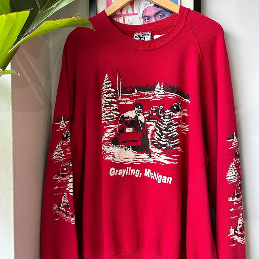 VINTAGE 80s | Grayling Michigan Ski Doo Winter Crewneck Sweater sz XXL Adult