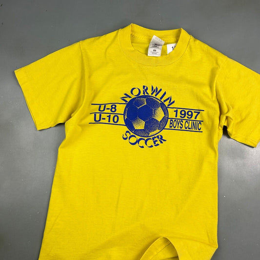 VINTAGE 90s | Norwin Soccer Boys Clinic Yellow T-Shirt sz XS Men Adult