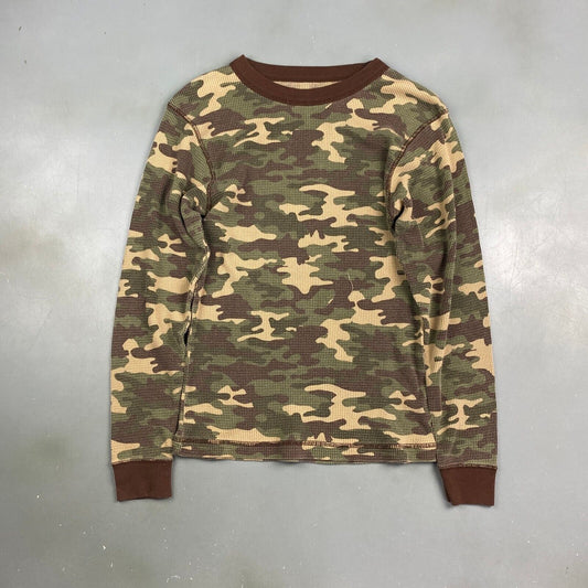 VINTAGE Camo Thermal Long Sleeve T-Shirt sz Large Youth / XS Adult