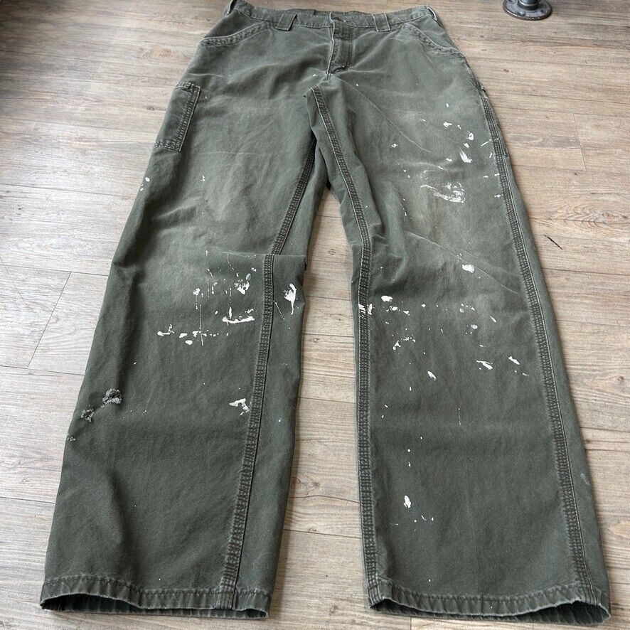 VINTAGE | Carhartt Faded Paint Splatter Sage Workwear Pants sz W33 L34