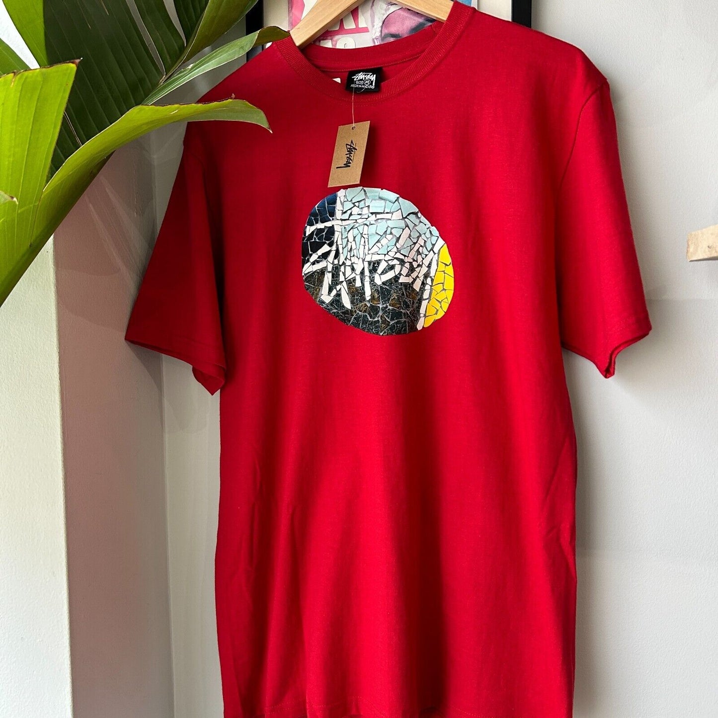 STUSSY Mosaic Tile Logo Red T-Shirt sz M Adult New With Tags