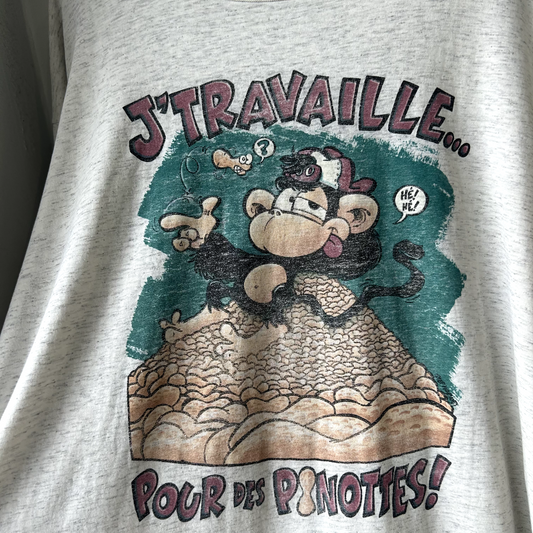 VINTAGE 1990s | J'Travaille Pour Des Pinottes Graphic T-Shirt sz XXL Adult