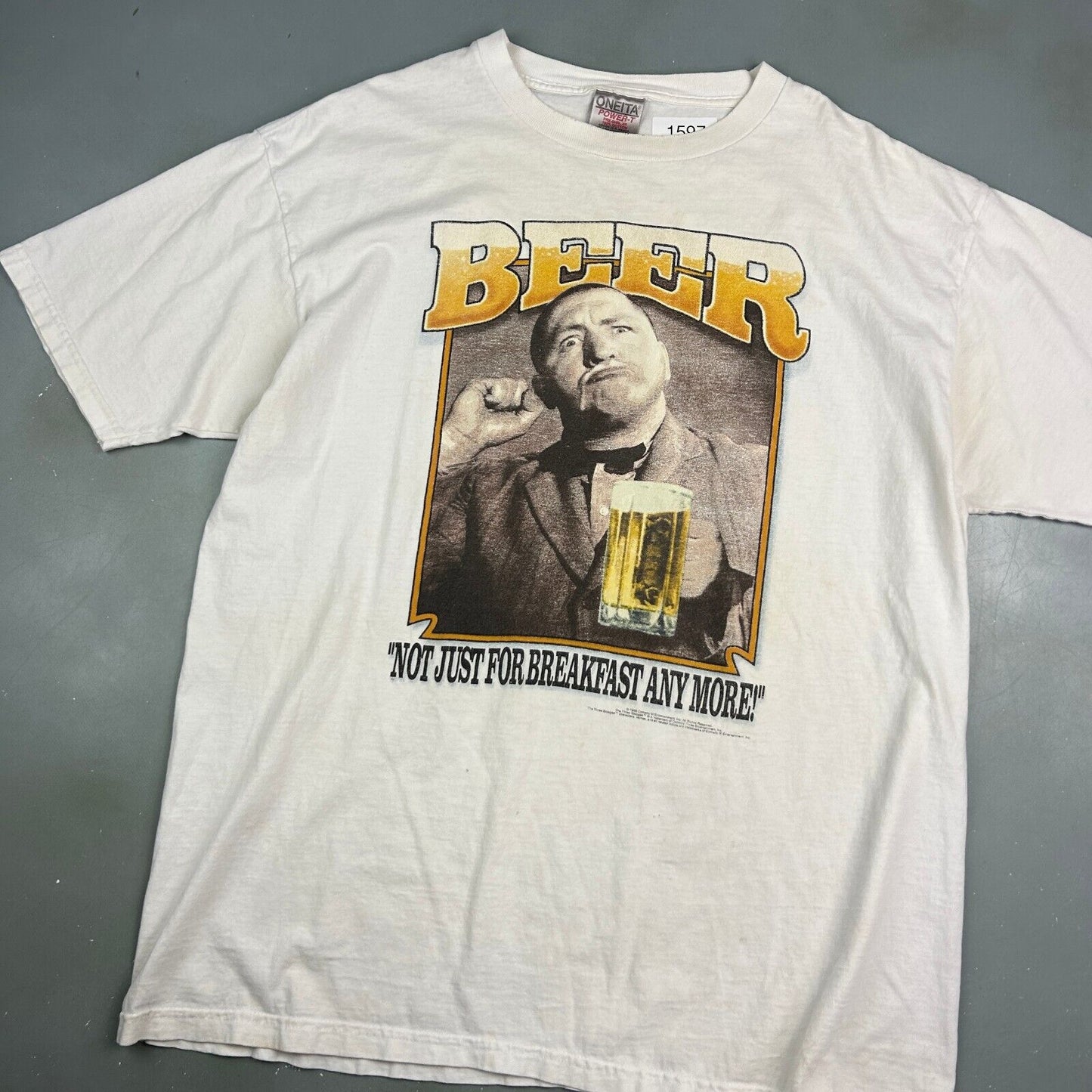 VINTAGE 1998 | The Three Stooges BEER Breakfast T-Shirt sz XL Adult