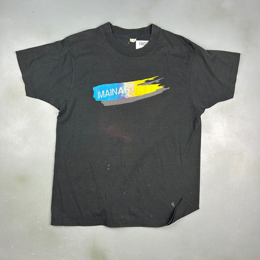 VINTAGE 80s | MainART Black Logo Screen Stars T-Shirt sz M Adult