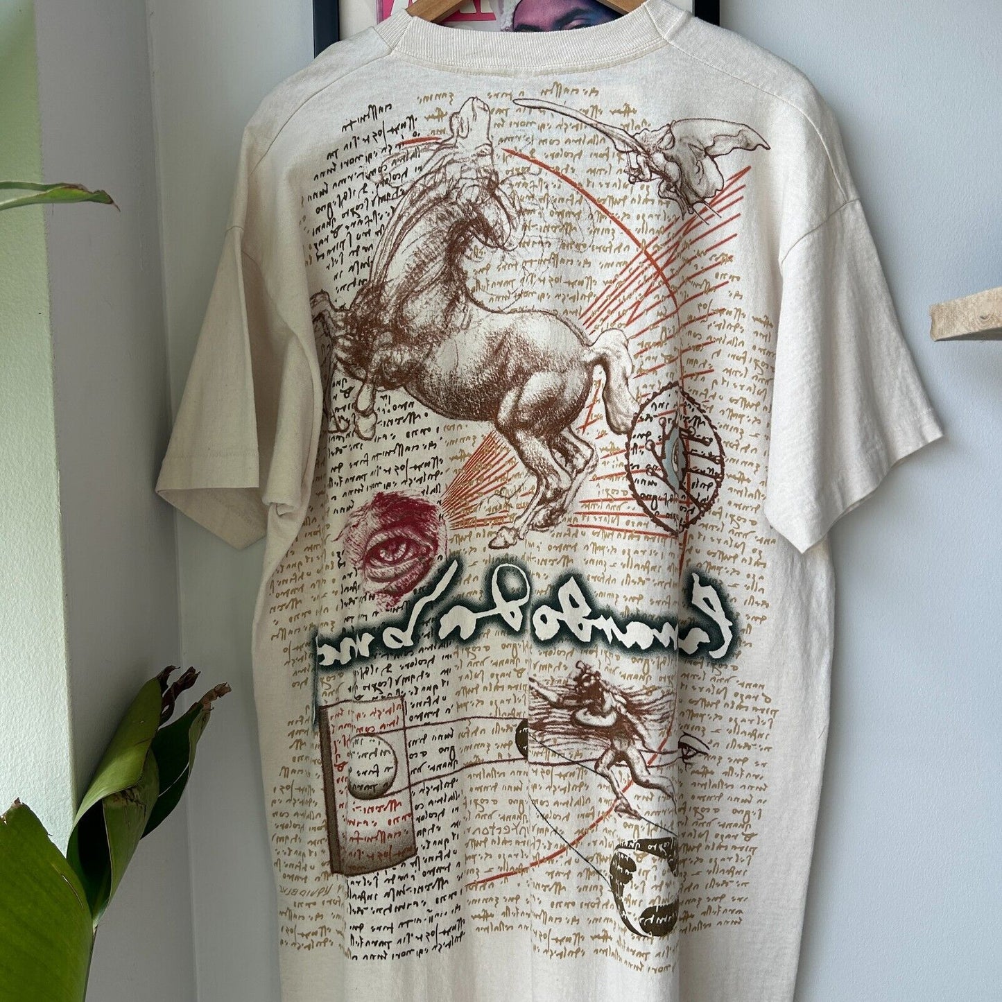 VINTAGE 90s | Leonardo Da Vinci All Over Print Art T-Shirt sz XL Adult