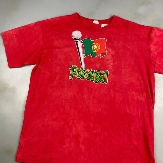 VINTAGE 90s Portugal Flag Faded Red T-Shirt sz XL Adult