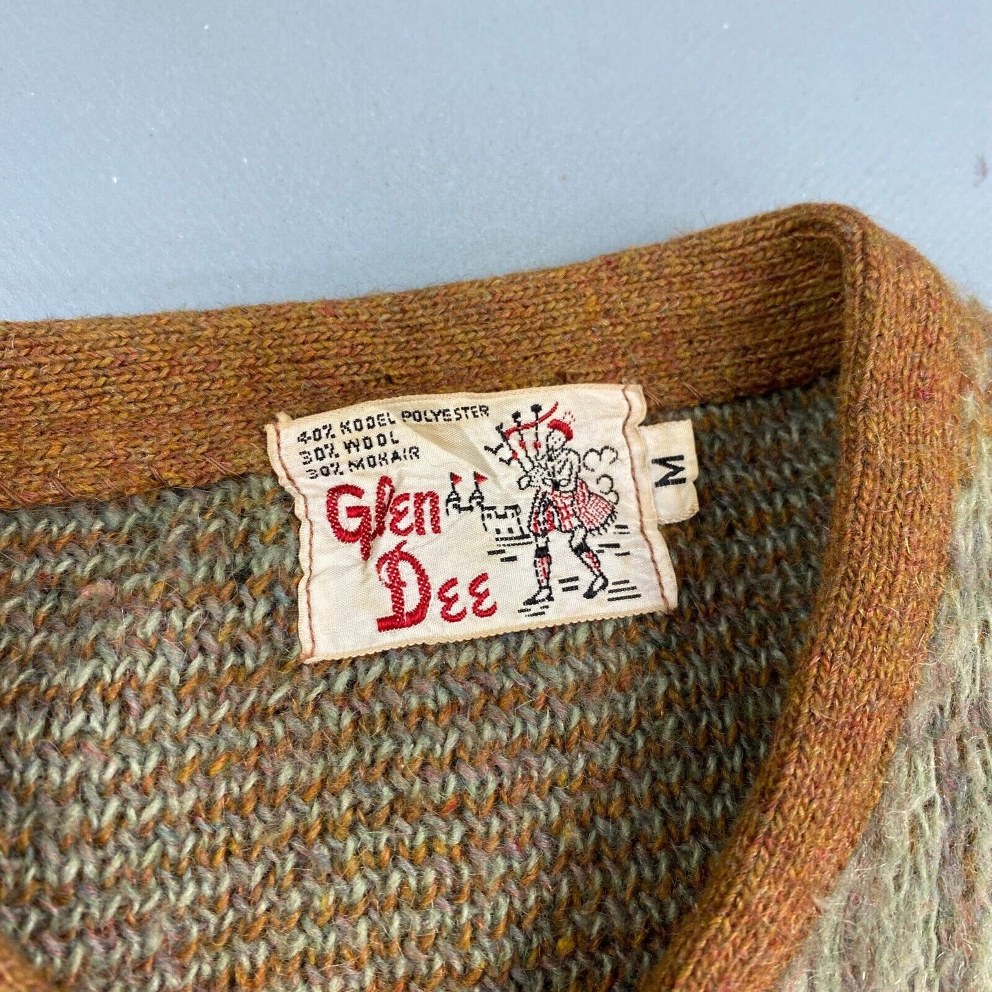 VINTAGE 50s/60s Glen Dee Mohair Blend Cardigan Knit Sweater sz Medium Men
