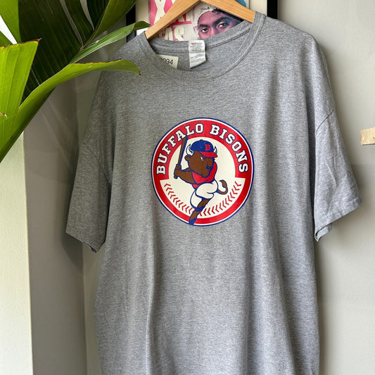 VINTAGE | Buffalo Bisons Baseball Logo Grey T-Shirt sz XXL Adult