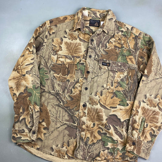 VINTAGE 90s Rattlers Leaf Tree Camo Cloth Button Up Shirt sz Medium Adult