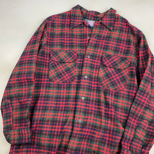 VINTAGE 90s Pendleton Wool Plaid Flannel Button Up Shirt sz Large Adult