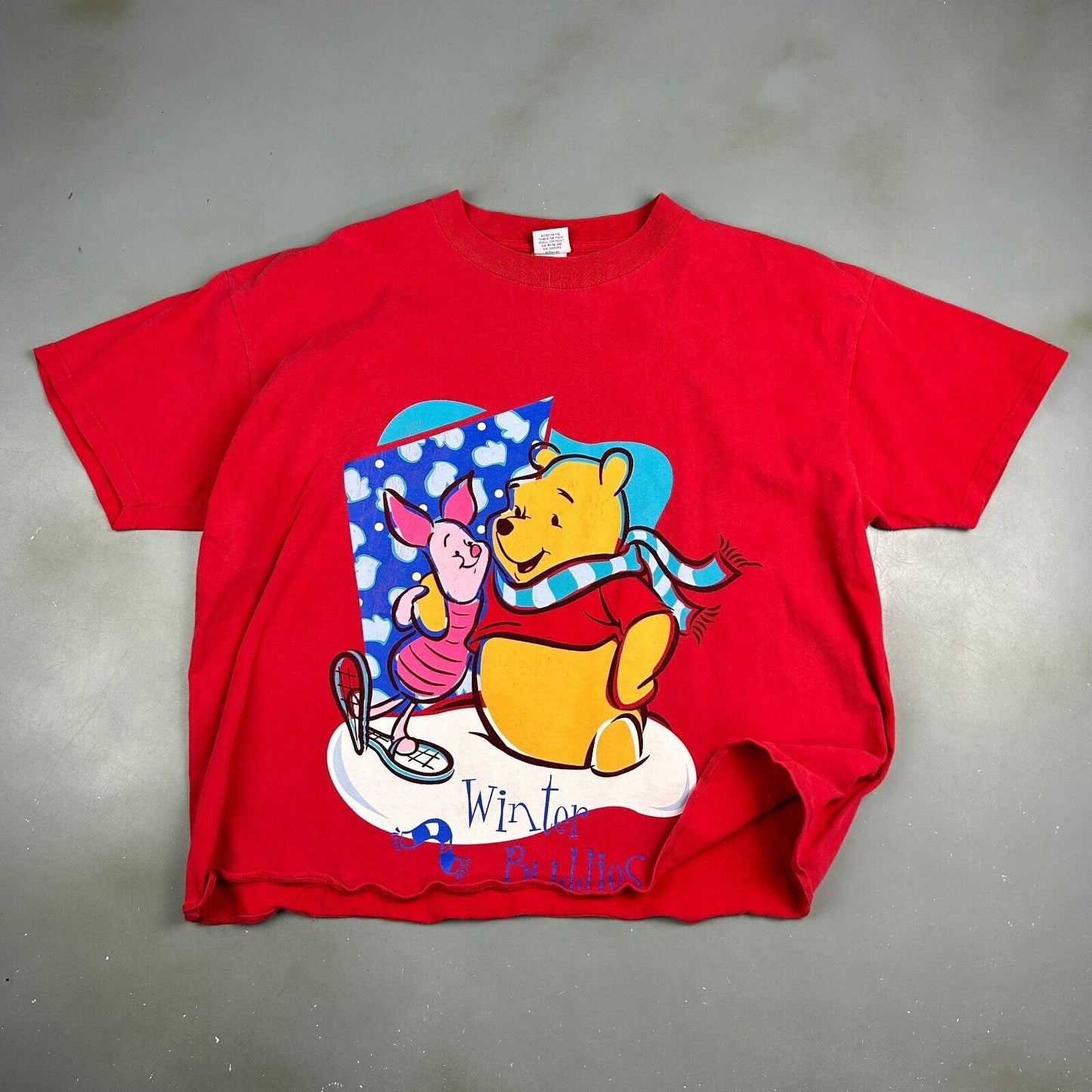 VINTAGE | Winnie The Pooh & Piglet Winter Buddies Cropped T-Shirt sz XL Adult
