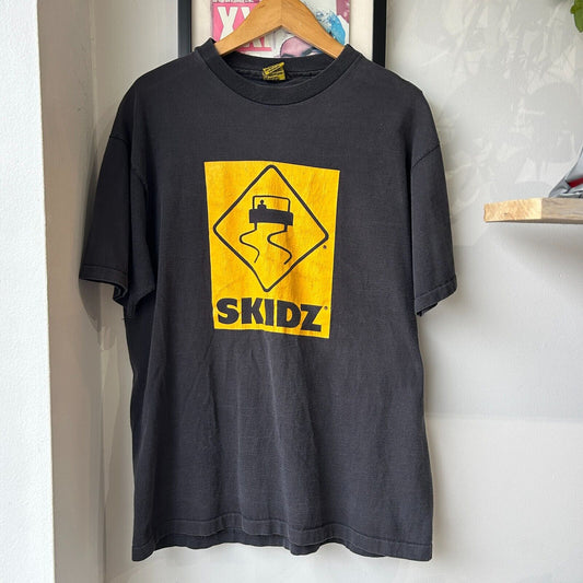 VINTAGE 90s | SKIDZ Warning Black T-Shirt sz L