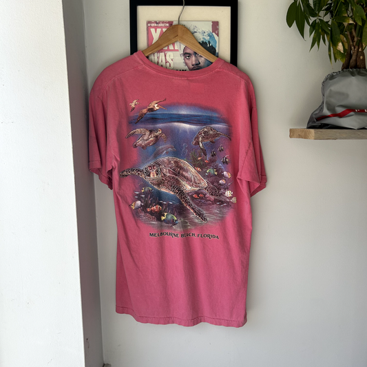 Melbourne Beach Florida Sea Turtle Graphic T-Shirt sz L Pink