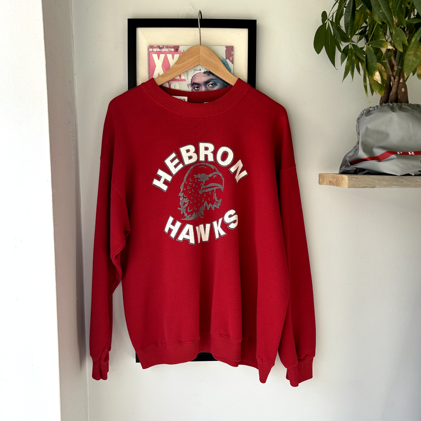 VINTAGE 1990s | Red Hebron Hawks Collegiate Crewneck Sweater Sz XL Made In USA