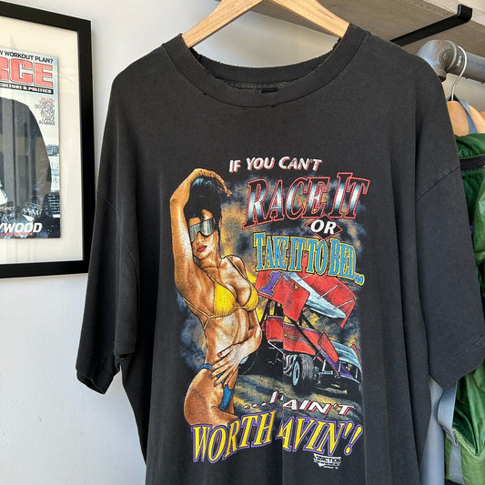 VINTAGE 90s | If You Cant Race It Or Take It To Bed Faded Car T-Shirt sz XL