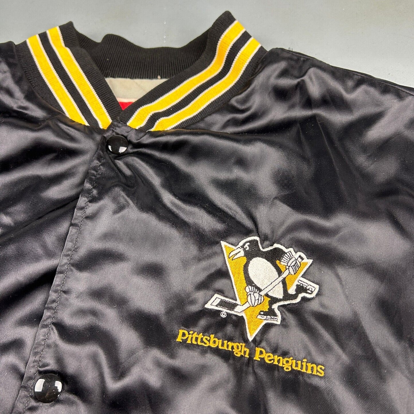 VINTAGE 90s Pittsburgh Penguins Swingster Button Snap Jacket sz XL Adult Men