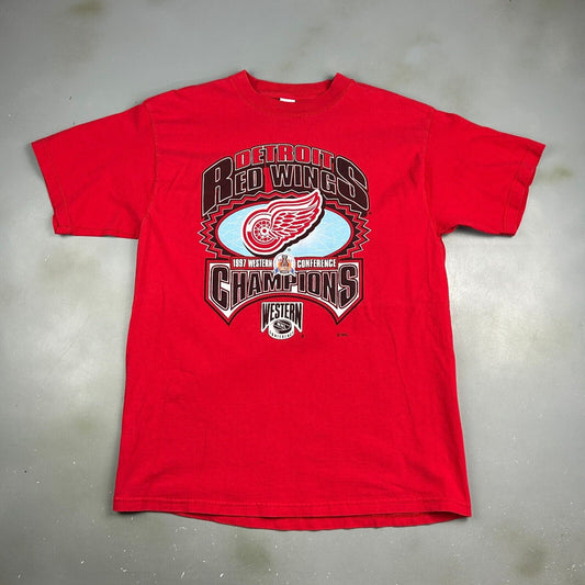 VINTAGE 90s | NHL Detroit Red Wings 97' Champions Hockey T-Shirt sz L Men Adult