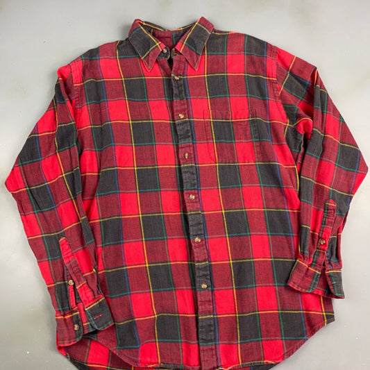 VINTAGE 90s Oshman's Red Plaid Flannel Button Up Shirt sz Large Adult