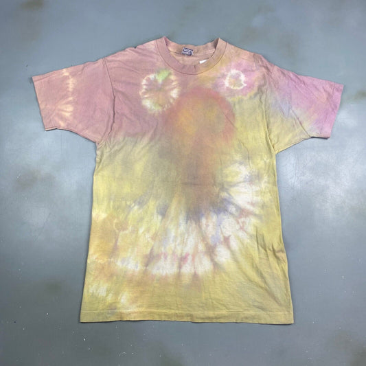 VINTAGE 90s Tye Dye Faded Light Color Single Stitch T-Shirt sz Medium Tall Adult