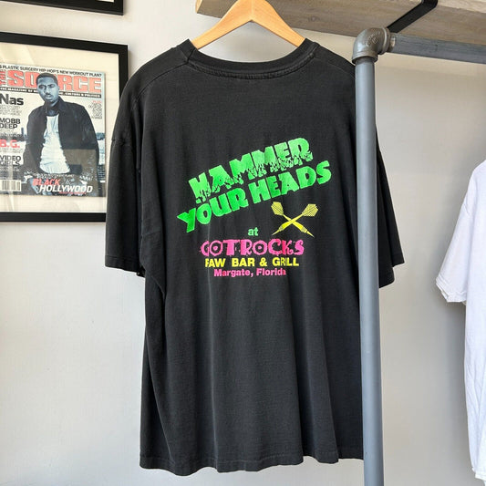 VINTAGE 90s | Hammer Your Heads Dart Team Faded T-Shirt sz XXL