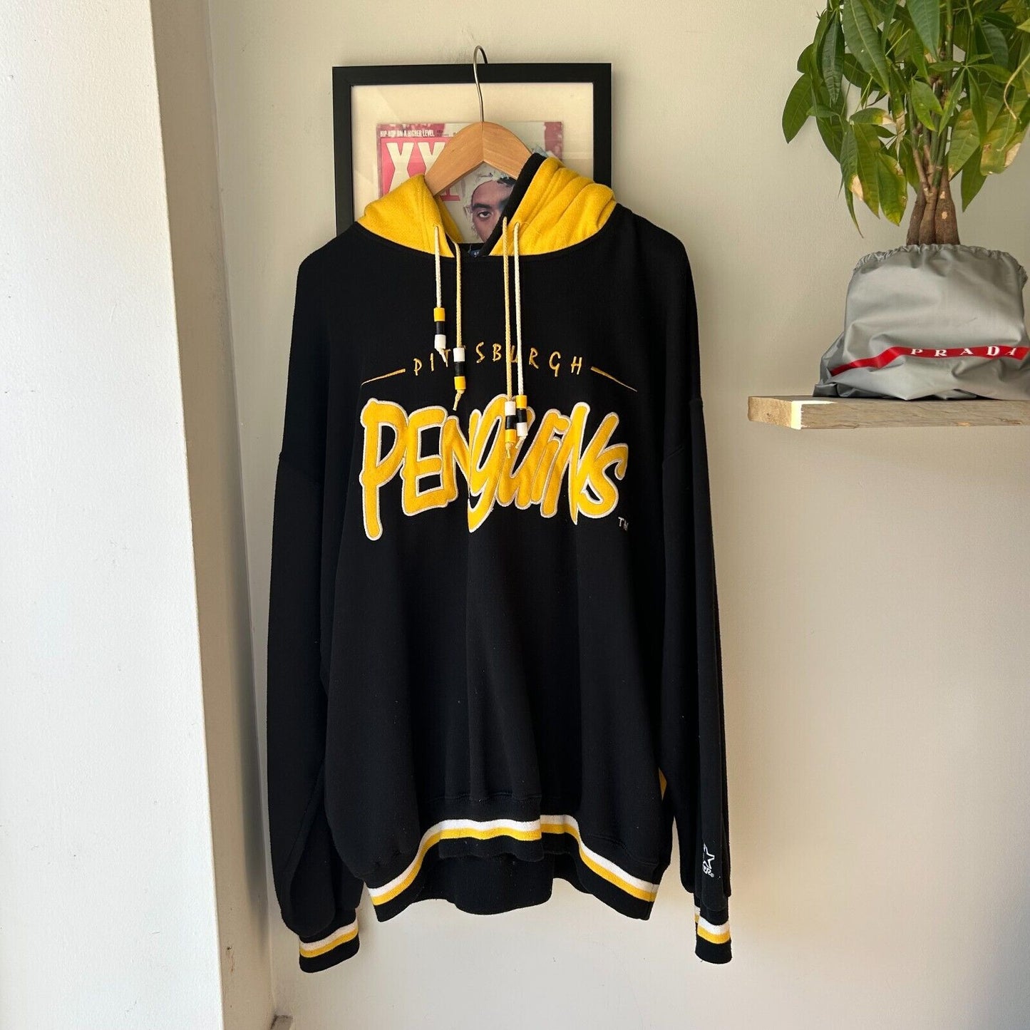 VINTAGE 90s Pittsburgh Penguins NHL Starter Double Hood Sweater sz XL