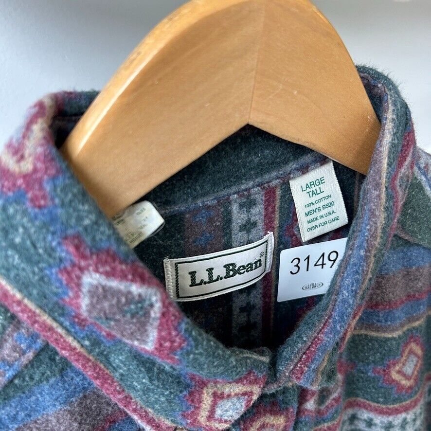 VINTAGE | L.L Bean Aztec Cloth Flannel Button Down Shirt sz L Tall