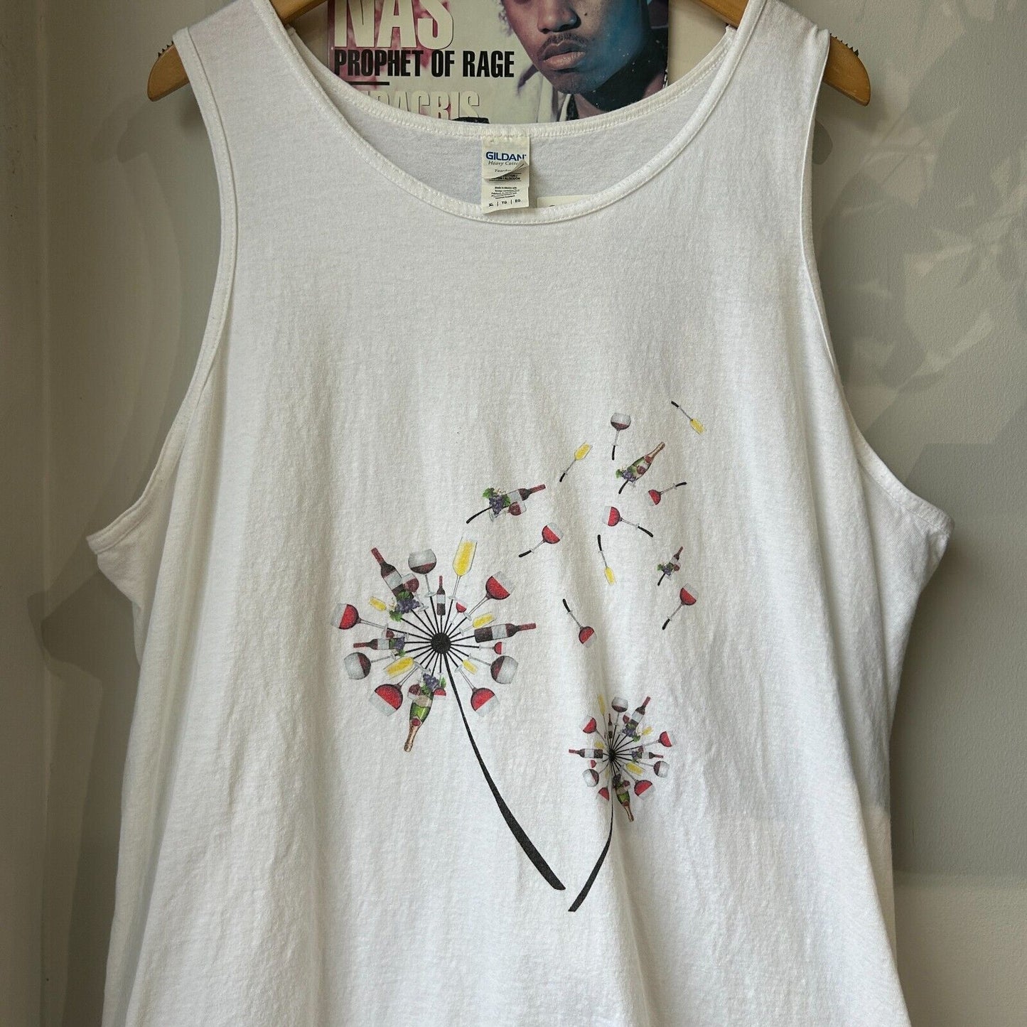 VINTAGE | Wine Glass Dandelions Tank T-Shirt sz L