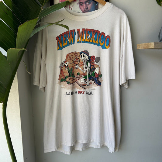 VINTAGE 90s | New Mexico Dry Heat Skeleton T-Shirt sz XXL