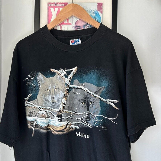 VINTAGE 90s | HarleQuinn Winter Wolves Art Nature Illustration T-Shirt sz XL