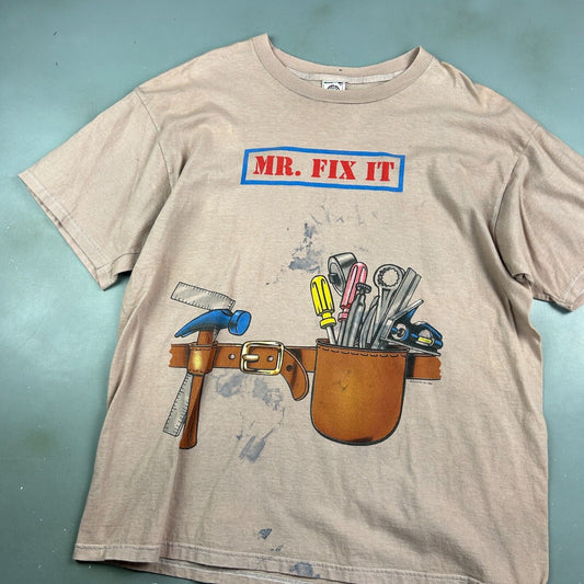 VINTAGE 1998 | Mr. Fix It Tool Bet Brown Over-dyed T-Shirt sz XL Adult