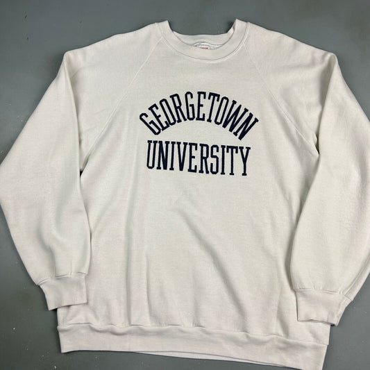 VINTAGE 80s Georgetown University White Crewneck Sweater sz Large Adult