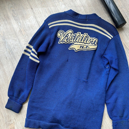 VINTAGE 50s-60 | Englewool Varsity Wool Knit Cardigan Sweater sz S-M Adult