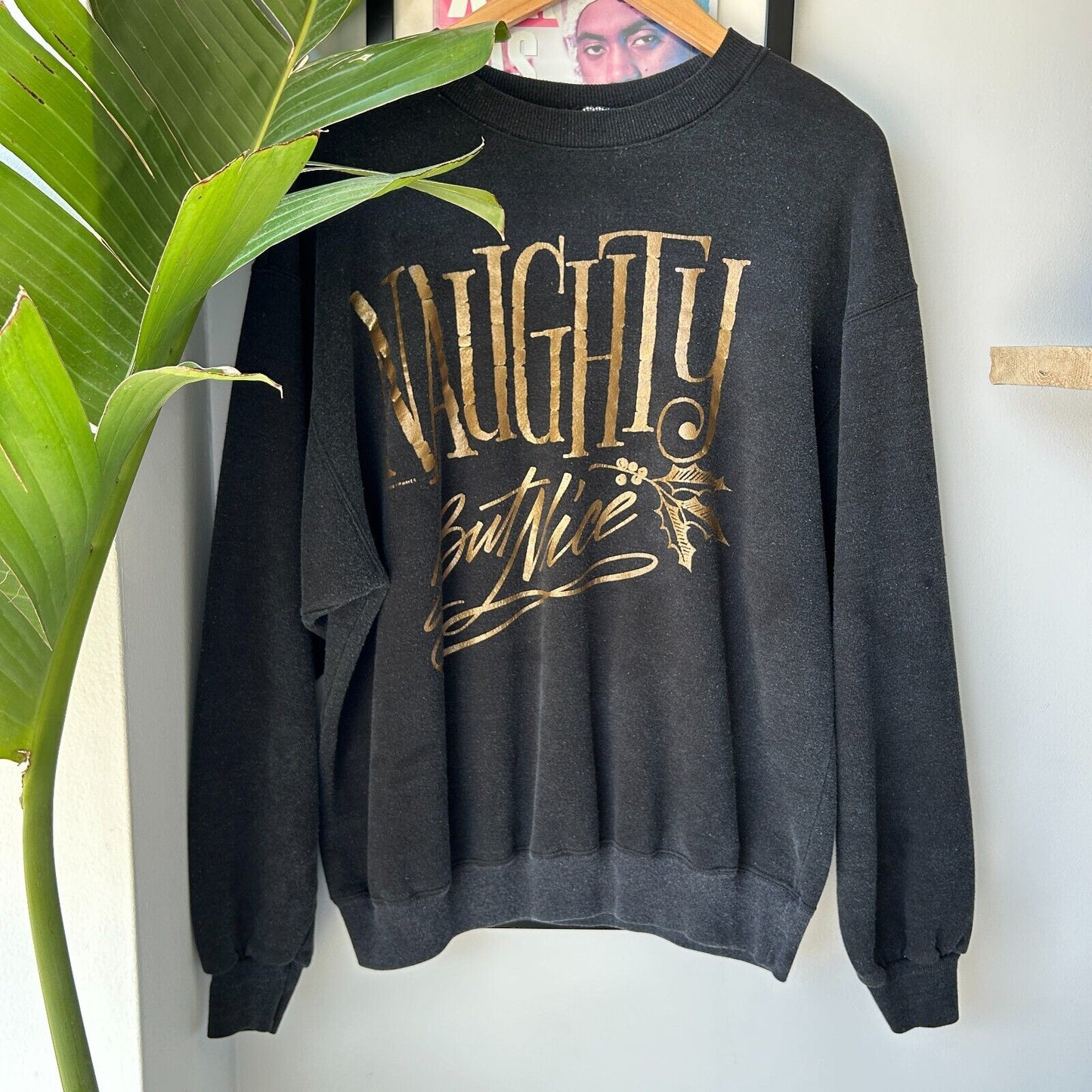 VINTAGE 80s | Naughty But Nice Gold Font Crew Sweater sz L Adult