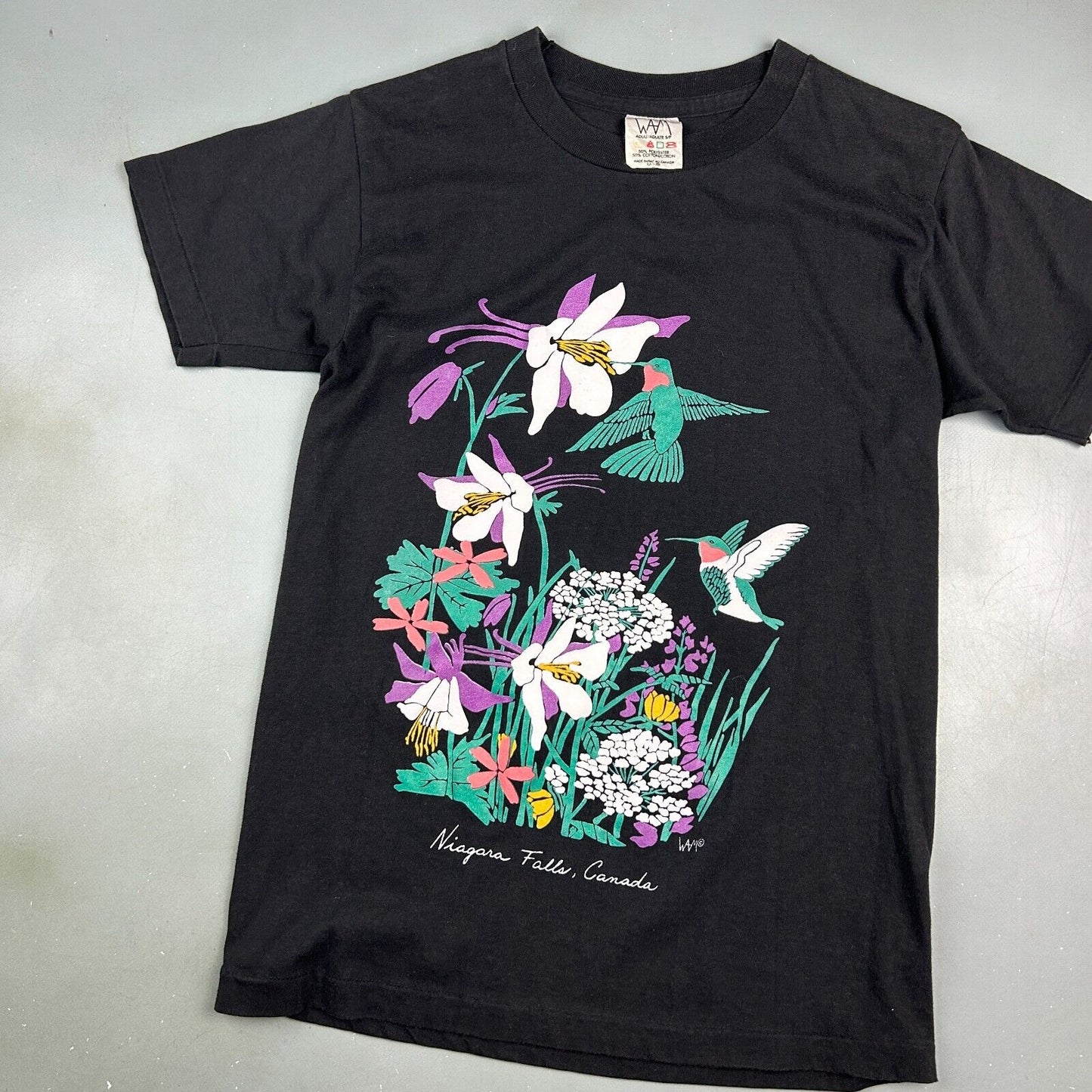 VINTAGE 90s | Niagara Falls Canada Flower Illustration T-Shirt sz S Adult