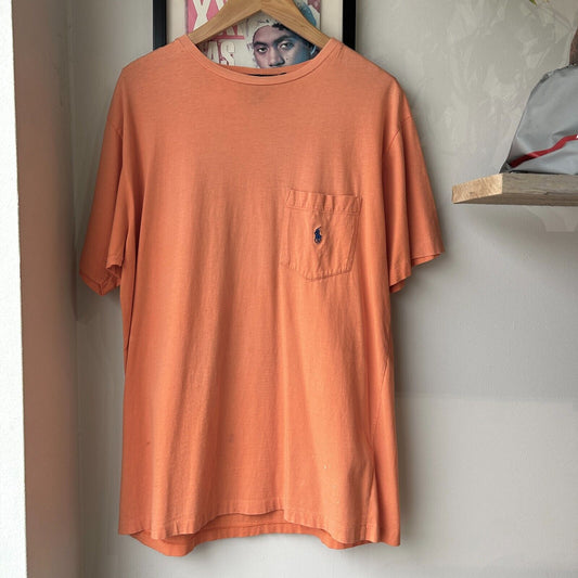 VINTAGE 90s | Ralph Lauren Faded Orange Pony Pocket T-Shirt sz L