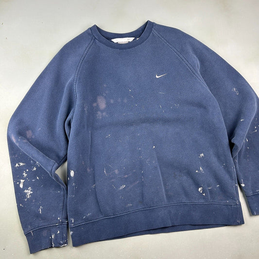 VINTAGE | NIKE Sm Swoosh Paint Splattered Navy Crewneck Sweater sz M Adult