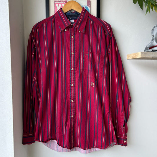 VINTAGE | Tommy Hilfiger Crest Vertical Striped Button Down Shirt sz L